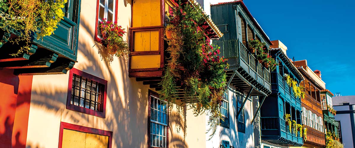 Wooden balconies overlook Santa Cruz de la Palma